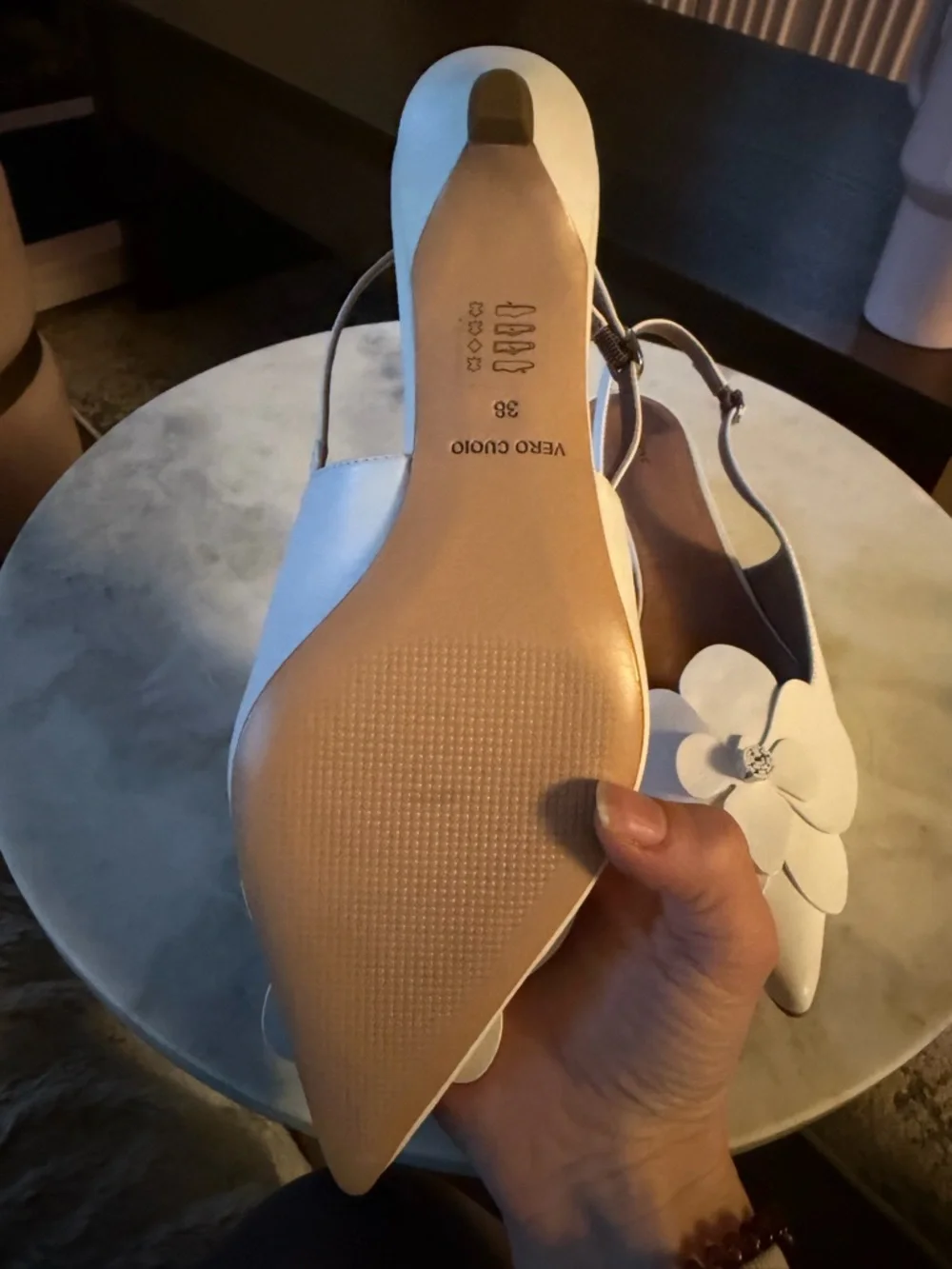 Maeve White Leather Floral 3d Slingback Kitten Heels Size 8 / EU 38 New - Picture 12 of 12